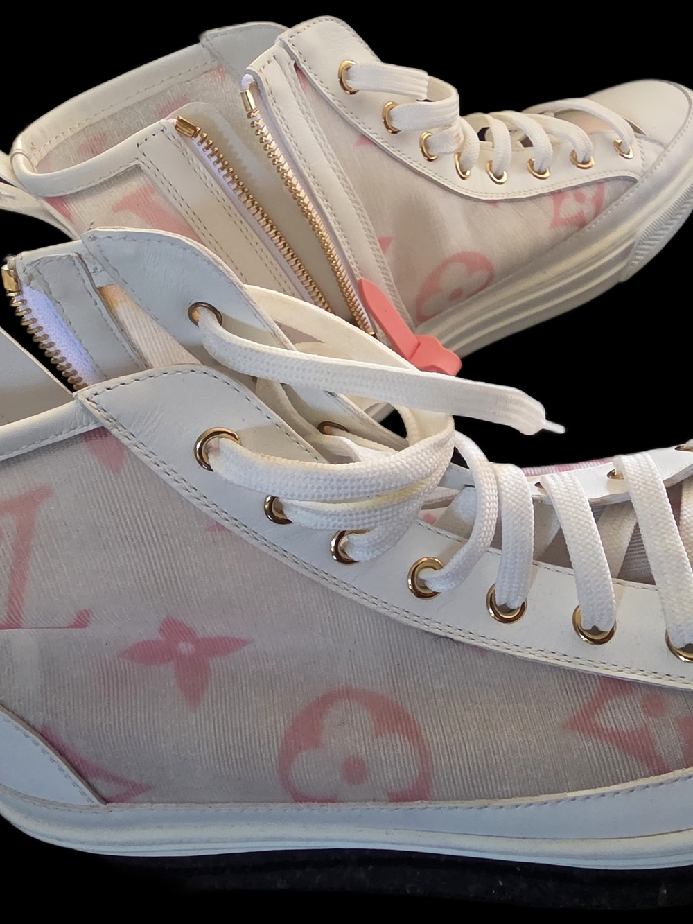 Louis Vuitton White and Pink Stellar High-Top Sneakers - Picture 2 of 2